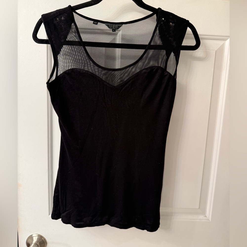 Guess Black Sleeveless Mesh Women's Blouse